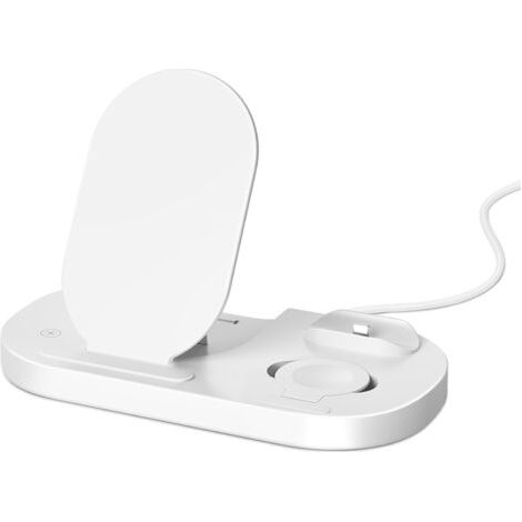 Estación de carga inalámbrica plegable 3 en 1 con cable teletransportador, estación de carga de alta velocidad (15 W), compatible con iOS y Android, color blanco. (1/5)
