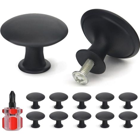 Juego de 12 pomos para muebles - 30 mm - Modernos y vintage - Con tornillos - Para cajones, armarios, muebles, armarios de cocina, roperos - Negro-Crezuo-Crezuo
