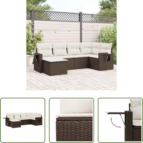 vidaXL Rattanmöbel - 6-tlg. Garten-Sofagarnitur mit Kissen Braun Poly Rattan (1/5)