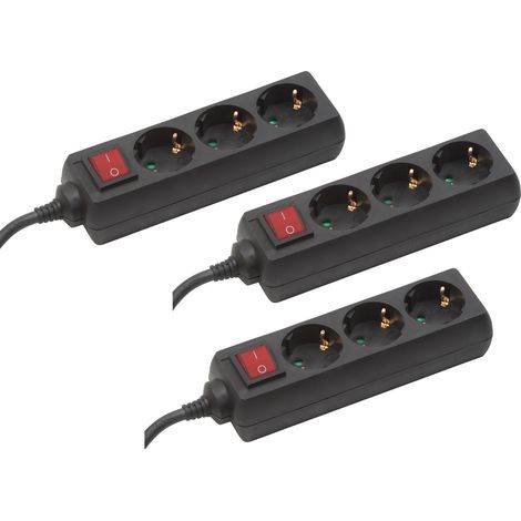 Meister Steckdosenleiste 3-fach - 3er-Set - 1,4 m Kabel - schwarz - Kunststoffleitung - IP20 Innenbereich - Schalter / Steckerleiste / Mehrfachsteckdose / Tischsteckdose / Tido 3-fach / 7430600