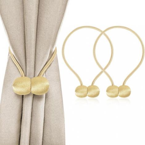 Lot de 2 embrasses de rideau magnétiques en corde - Pour décoration de la maison - Or clair (1/5)