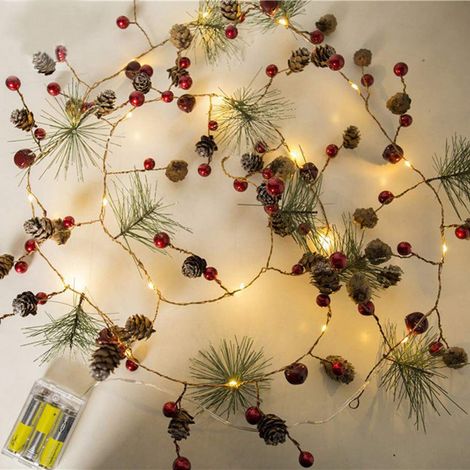 Guirlande Lumineuse De Noël - 2 M - 20 Led - Pommes De Pin - Baies Rouges - Clochettes - Pour Arbre De Noël Décoration Intérieure Extérieure - 1 Pièce (1/5)
