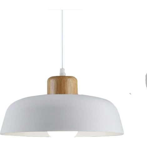 Ineasicer Lampe à suspension en métal rond simple et moderne nordique, Grand plafonnier E27 finition bois, Lumière suspendue de couleur vive pour salon de chambre à coucher de cuisine (Blanc) (1/5)
