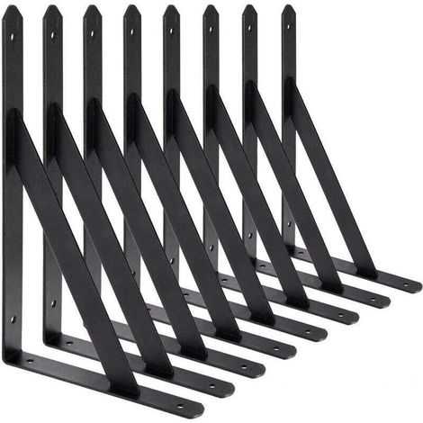 BR-Vie Staffe per mensole a muro, 8 pezzi, staffe triangolari in acciaio a 90 gradi, staffe per mensole 200 mm x 120 mm, supporto angolare (nero) -Crezuo