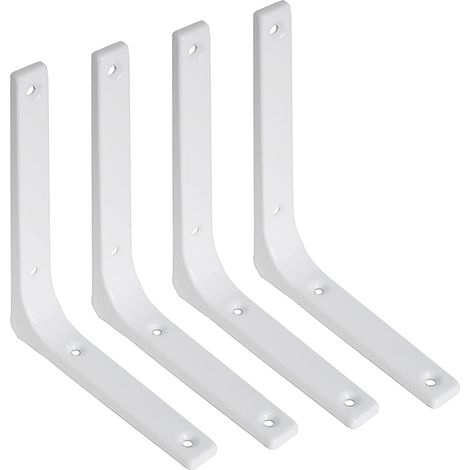 L-förmige Wandhalterung, 10 x 10 cm (4 x 4 Zoll) großes Eisenregal zur Wandmontage, 4er-Set, glänzend weiß - AquaForge