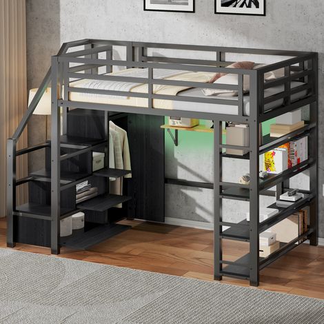 Bett Doppelbett Aufbewahrung 140x200 Metall Schwarz OKMYHOME