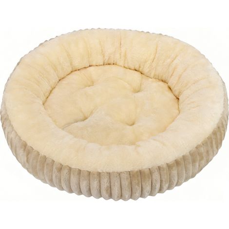 Panier Chien Rond XL Ø80x20 cm Flanelle Épaisse et Polaire – Coussin Donut / Beignet Hiver, Lit Moelleux Antidérapant Bords Surélevés pour Grand Chien et Chat, Canapé Cocon Beige (1/2)