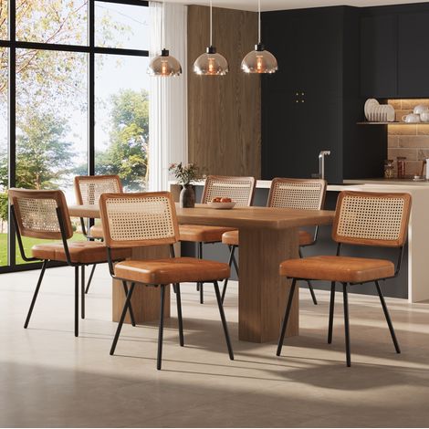Set da 6 sedie da pranzo 61x46x79 cm in PU marrone, moderne per soggiorno FloraGrace (1/5)