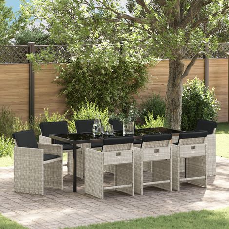 Garten Essgruppe mit Kissen 9 pcs Hellgrau Poly Rattan vidaXL (1/5)