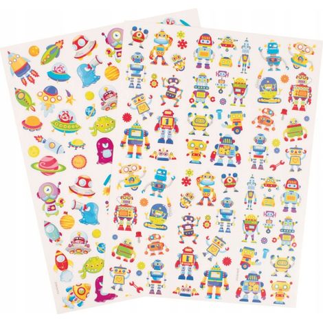 Set di adesivi con robot e personaggi spaziali, 154 pezzi.