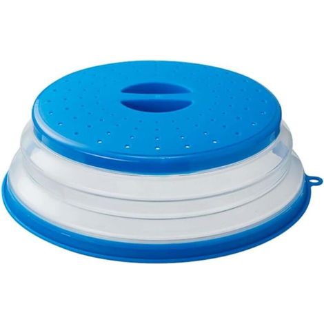 Zusammenklappbarer Mikrowellendeckel (26 cm) mit Haken für Obst, Gemüse und Lebensmittel – Blau (1/5)