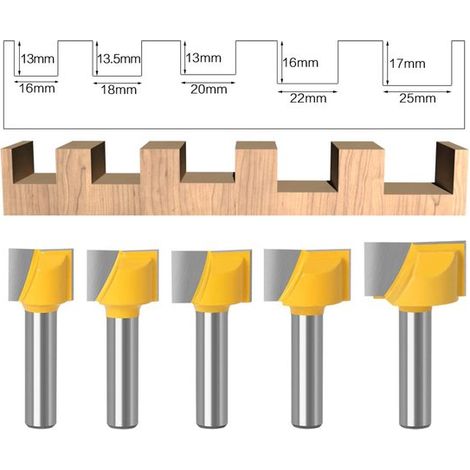 Fresadoras para madera - Fresadoras de perfiles - Juego de 5 fresadoras para limpieza de suelos con vástago de 8 mm (1/4)