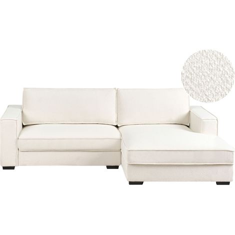 Canapé d'Angle à Gauche Moderne en Bouclé en Forme de L avec Coussins Rembourré Blanc Cassé Renders
