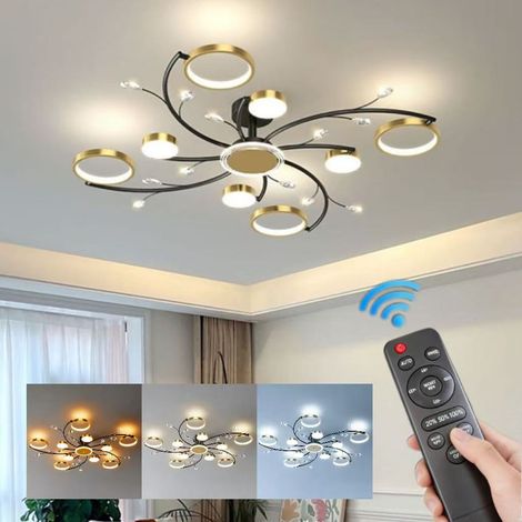 Lustre LED en cristal - Éclairage tricolore, plafonnier semi-encastré, lustre décoratif, plafonnier de luxe pour salon (1/5)