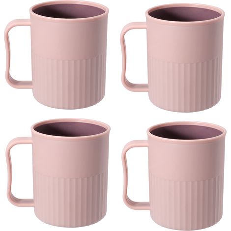 Gobelets à café créatifs en plastique (lot de 4), gobelets de fête, mugs en plastique améliorés avec anse, gobelets en paille de blé pour eau, café, lait, jus, thé (1/5)