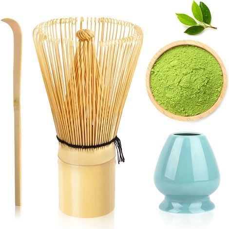 MA-01 Accessoie de Céémonie du Matcha Japonais, Fouet Matcha en Bambou Natuel, Cuillèe Taditionnelle, Cuillèe à Thé, Pote-Fouet, pou la Céémonie du Thé, La Boisson