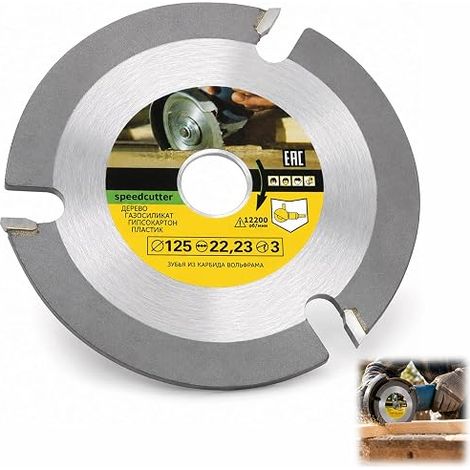 125mm Circular Wood Saw Blade for Angle Grinder, TCT Wood Disc Bore 22mm, 3 Teeth Disc for Wood Carving, Grooving, Shaping, Cutting Panels and Plywood (1/5)