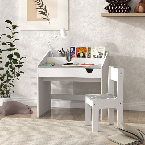Set composto da scrivania e sedia per bambini con contenitore e cassetto scorrevole, per bambini dai 3 ai 6 anni, con motivo a stelle - Grigio