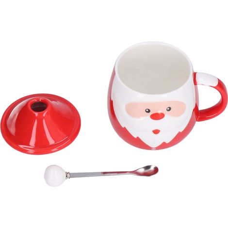 Mug de Noël en céramique 450ml avec couvercle et cuillère, grande capacité pour thé, lait ou café, idéal pour la maison.