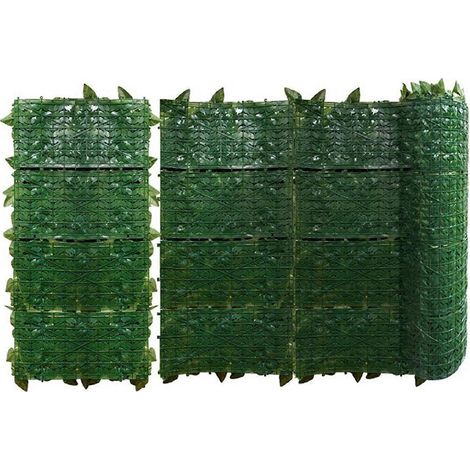 Deux feuilles vertes artificielles extensibles, idéales pour la décoration de clôtures, comme plantes brise-vue, et pour une utilisation à la maison et au jardin. (1/4)