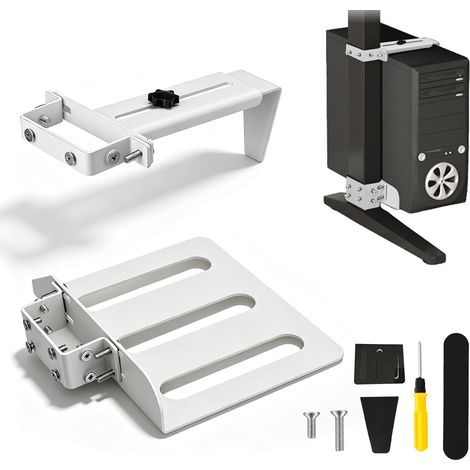Support PC Sous Bureau Blanc, Support Tour PC Sous Bureau Sans Perçage, 20 kg Charge, Réglable en Hauteur et Largeur, pour Pied de Table 80x50 mm, Compatible avec La Plupart Des Bureaux Info (1/5)