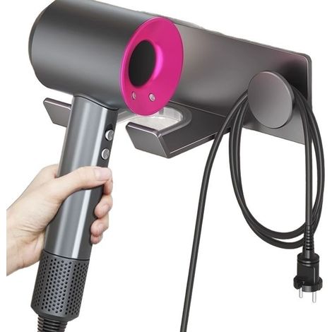 Soporte de pared autoadhesivo para secadores de pelo, fabricado en acero inoxidable SUS-304, apto para secadores de pelo supersónicos, tomas de corriente, difusores y boquillas. (1/4)