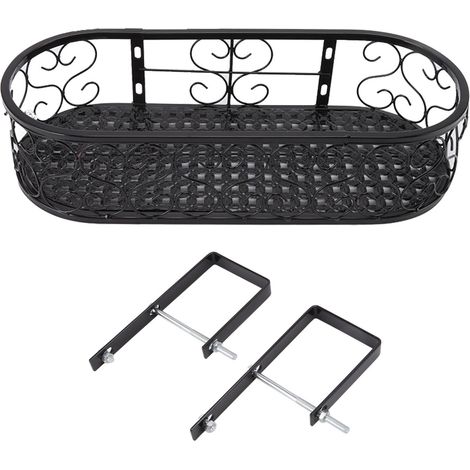 Support mural en fer pour pots de fleurs, étagère à plantes décorative intérieur salon balcon, noir, adapté pour rambarde 6,5 cm (1/5)