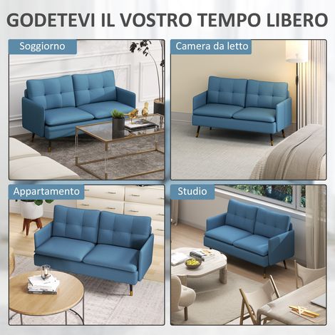 Canapé 2 places bleu foncé 139x68x80cm, revêtu en tissu avec coussins doux et pieds en acier (1/5)