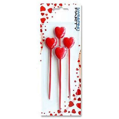 Cf.4 Candele Cuore Rosso Con Asta 0996 X1