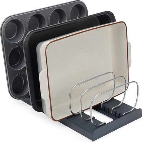 Kitchen Organizer, Baking Tray Holder, Pots, Lids, Cutting Boards, with 7 Adjustable Compartments (1/5)