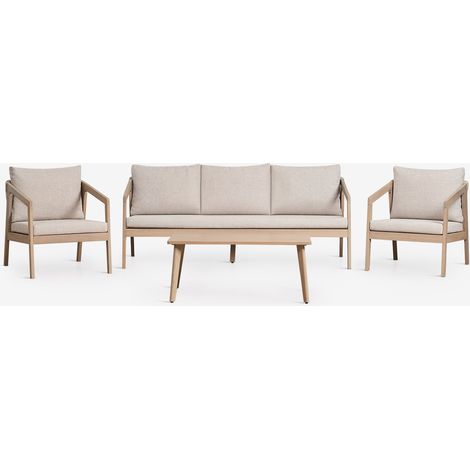 Set da giardino con divano 3 posti, 2 poltrone e tavolino in legno di acacia e corda intrecciata Kaela SKLUM (1/5)
