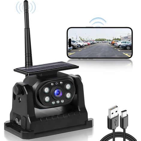 sans Fil Solaire Caméra de Recul Voiture, HD 1080P Chargement Solaire et Type-c, Magnétique sans Fil Camera Recul avec WiFi, Étanche Vision Nocturne Caméra Arrière pour Camion Camping 9-36V (1/5)