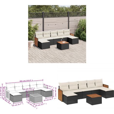 8-tlg. Garten-Sofagarnitur mit Kissen Schwarz Poly Rattan - Gartenmöbel Set - PE-Rattan Möbel - Outdoor Lounge - Esstisch - Sofasatz - Home & Living (1/3)