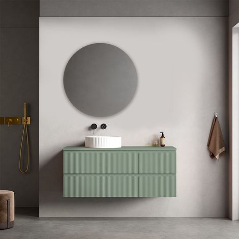 Mobile bagno sospeso cannettato reversibile 120 cm Verde Salvia per Lavabo d'appoggio Specchio Tondo - Fiji Paint Top Canneté (1/4)