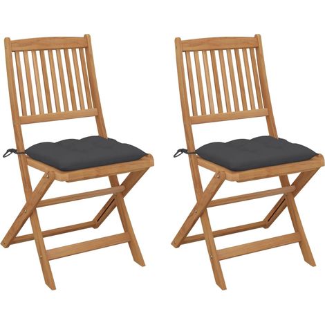 Chaises pliables de jardin-Chaise de terrasse-Chaise d'extérieur lot de 2 avec coussins Bois d'acacia 160321 (1/5)