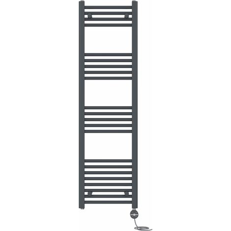 NRG Prefilled Thermostatic Electric Straight Heated Towel Rail Radiator 1400 X 400mm Anthracite
