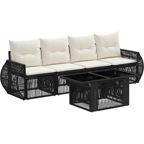 Conjunto de sofás de jardín 5 uds. Negro y Blanco Crema vidaXL (1/5)