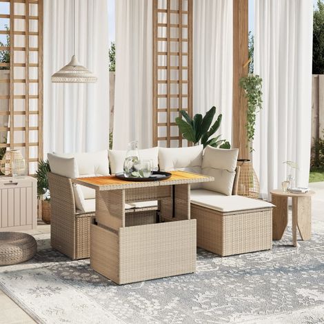 Set Divano da Giardino 6 pz con Cuscini Beige in Polyrattan vidaXL (1/3)