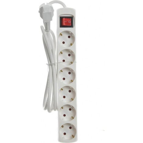 Multipresa 6 puestos blanca con interruptor 33 x 6.5 x 5 cm