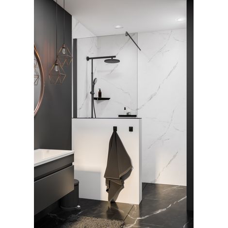 Pare-muret 100 x 120 cm verre 5 mm anticalcaire transparent, profilé noir, pare-baignoire fixe, Schulte