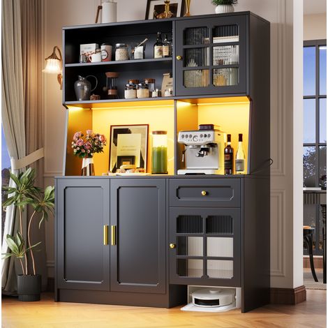 Credenza alta 130x45x180 cm in legno e metallo nero con vano contenitore FloraGrace (1/5)