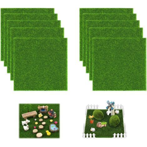 10 Pieces Artificial Grass 15 x 15 cm, Fake Outdoor Lawn, Miniature Grass Mat, for Garden Decoration, Balcony, Terrace and Landscape Decoration (1/5)