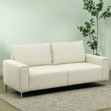 Modernes 3-Sitzer-Sofa, Weiche Couch mit Rückenkissen, Polstersofa für Wohnzimmer, Schlafzimmer, Homeoffice, Cremeweiß