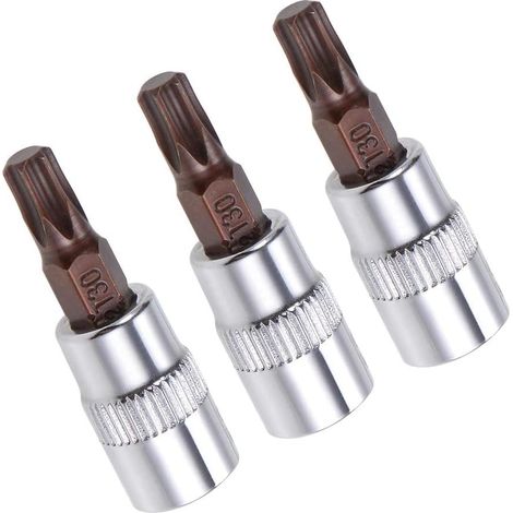 Lot de 3 douilles Torx 6,35 mm x T30 CR-V, embouts Torx en acier S2 de qualité supérieure, 48 mm de longueur pour clé à cliquet, clé dynamométrique, barre coulissante, perceuse à impact