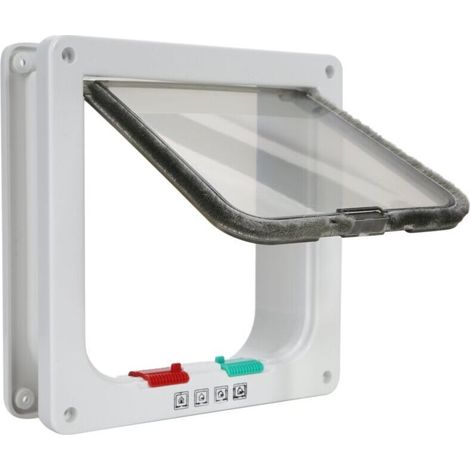 Chatière pour Chat,Magnétique Verrouillable 4 Modes pour Animaux Domestiques Chatons et Chatons Medium Blanc