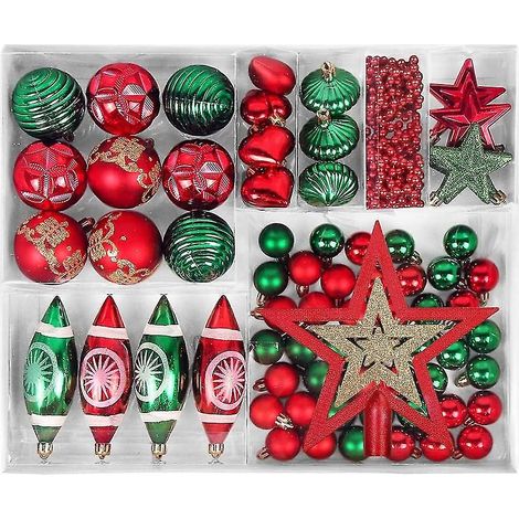 Boules de Noël rouges et vertes, décorations pour sapin de Noël, boules décoratives en plastique, boules de Noël rouges et vertes (1/5)
