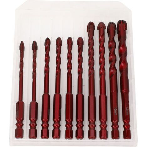 Jeu de 10 forets à béton de 5 à 12 mm (3/16 po, 1/2 po, 1/4 po), queue hexagonale, en céramique, pour bois et plastique (1/5)