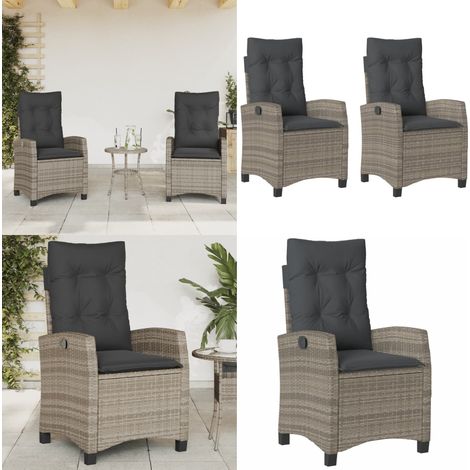 Gartensessel mit Kissen 2 Stk. Verstellbar Grau Poly Rattan - Gartensessel - Rattanstuhl (1/5)
