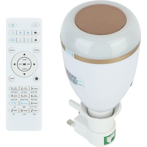 Kabelloser Koran-Player mit LED-Licht, Bluetooth-Lautsprecher, verschiedenen Lichtszenenmodi, hochwertiger Sprachsteuerung, E26-Lampenfassung, intelligenter Glühbirne und Fernbedienung.