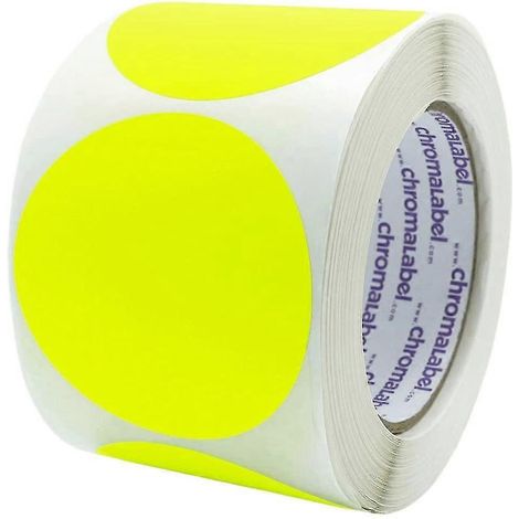 Étiquettes autocollantes rondes amovibles de 5 cm (2 pouces) avec code couleur, 500 par rouleau, bleu foncé-Fluorescent Yellow (1/3)